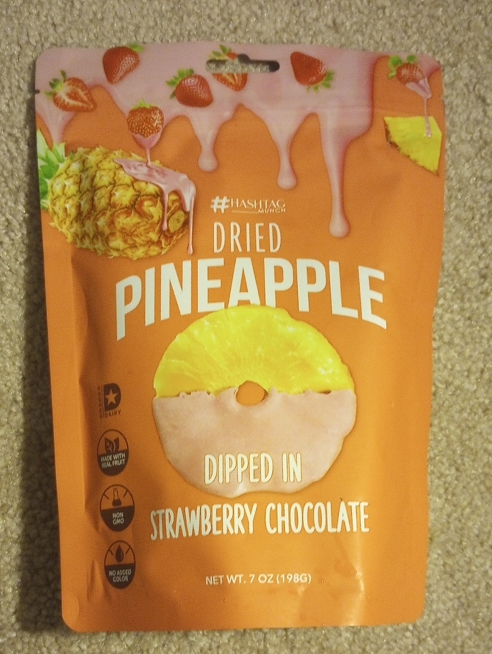 Dried Pineapple Dipped in Strawberry Chocolate